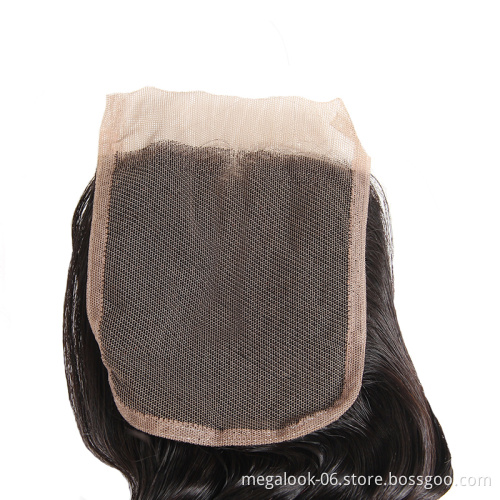 Loose Deep Curly 4X4 Lace Closure Factory Peruvian Hair Lace Closure Medium Brown Lace Closure